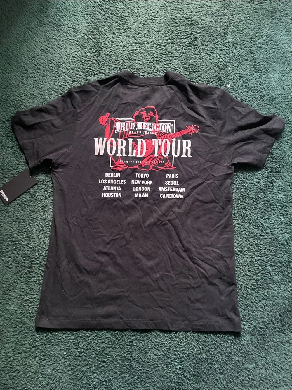 True Religion Black Short Sleeve Tee with Red Logo